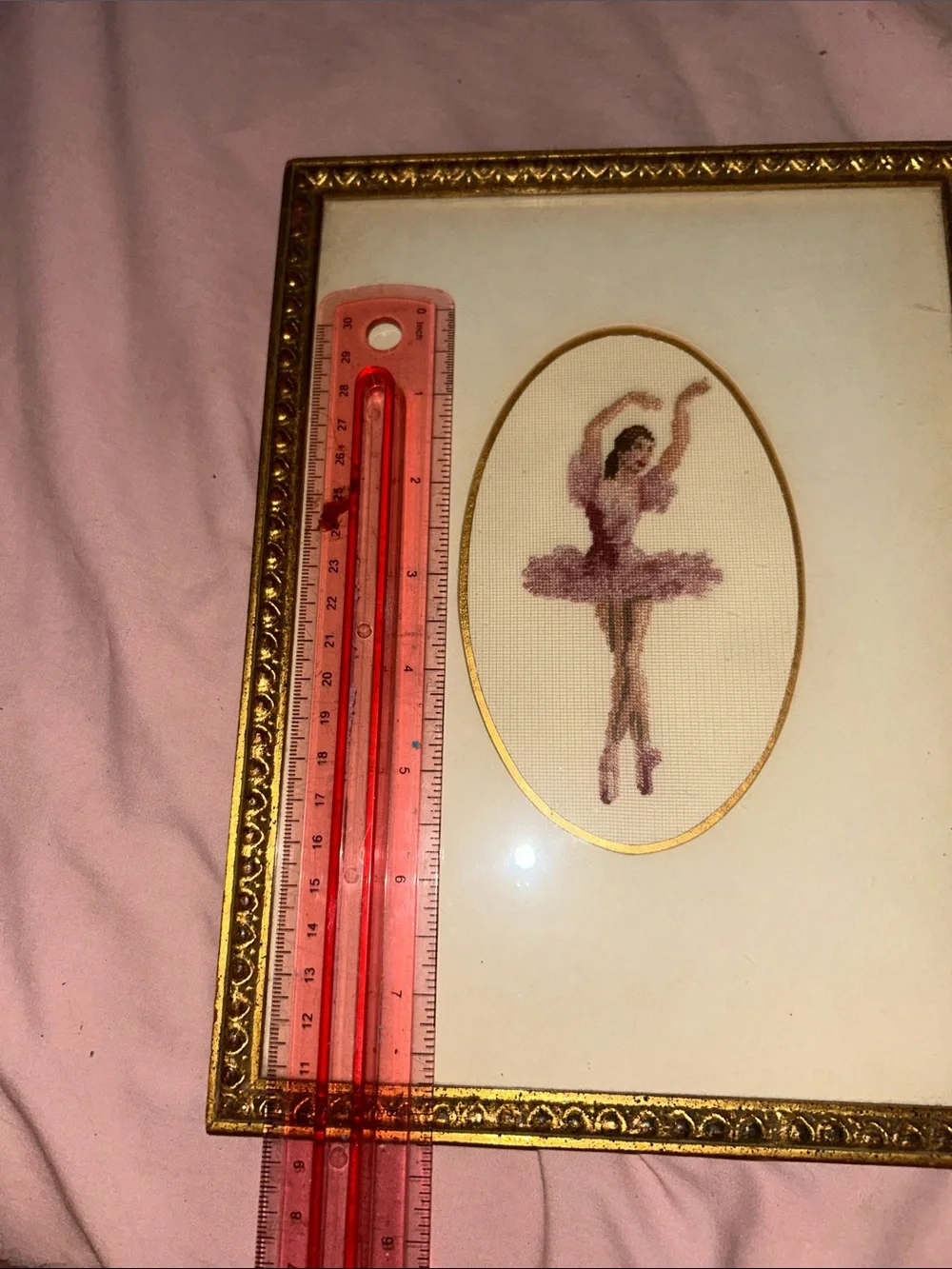 Pair of Vintage Ballerina needlepoint in GUMPS Gilt florentine frames,Blue&Pink